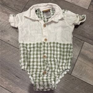 Zara Cream and Green Checkered Baby Romper